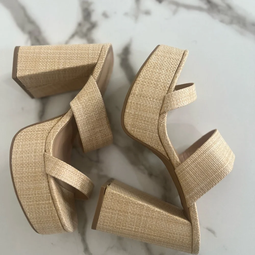 SHEIN Beige Woven Platform Block Heel Sandals - Picture 7 of 7